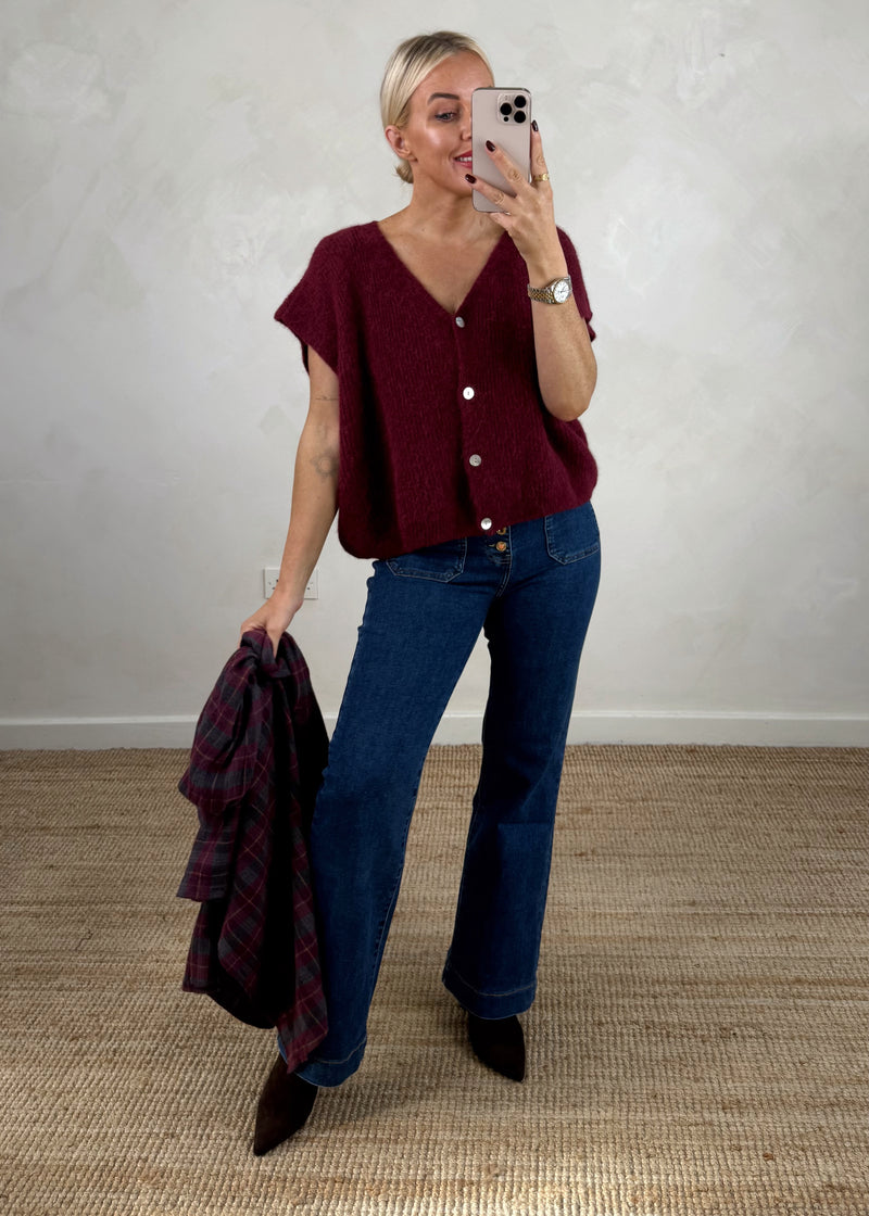 Louisa button knit - merlot-The Style Attic