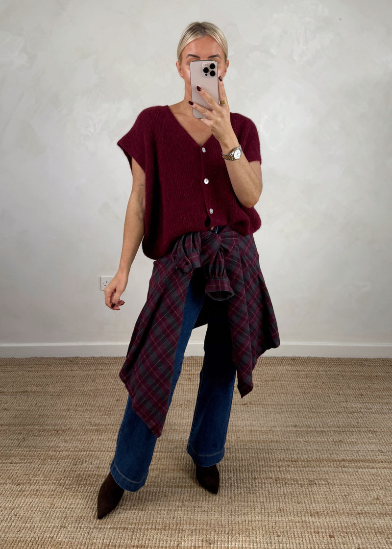 Louisa button knit - merlot-The Style Attic