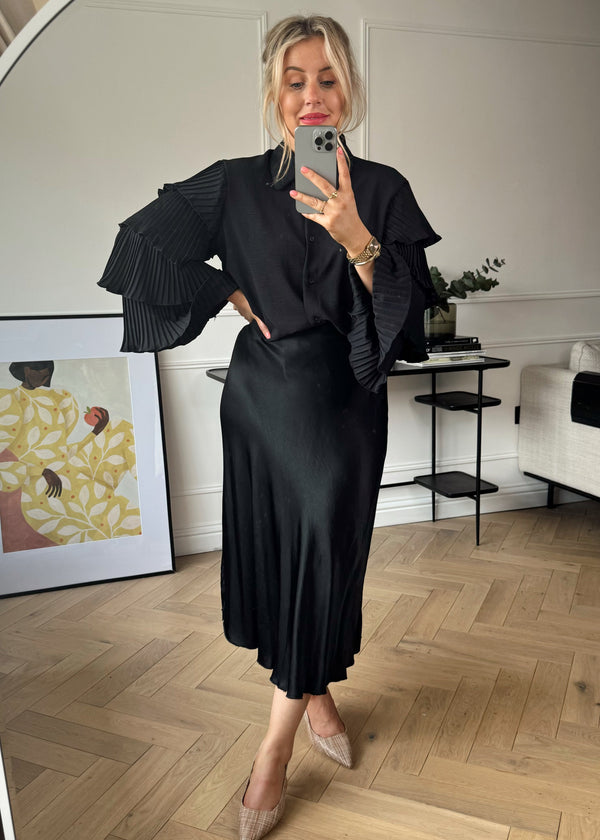 Louisa frill sleeve blouse - black-The Style Attic