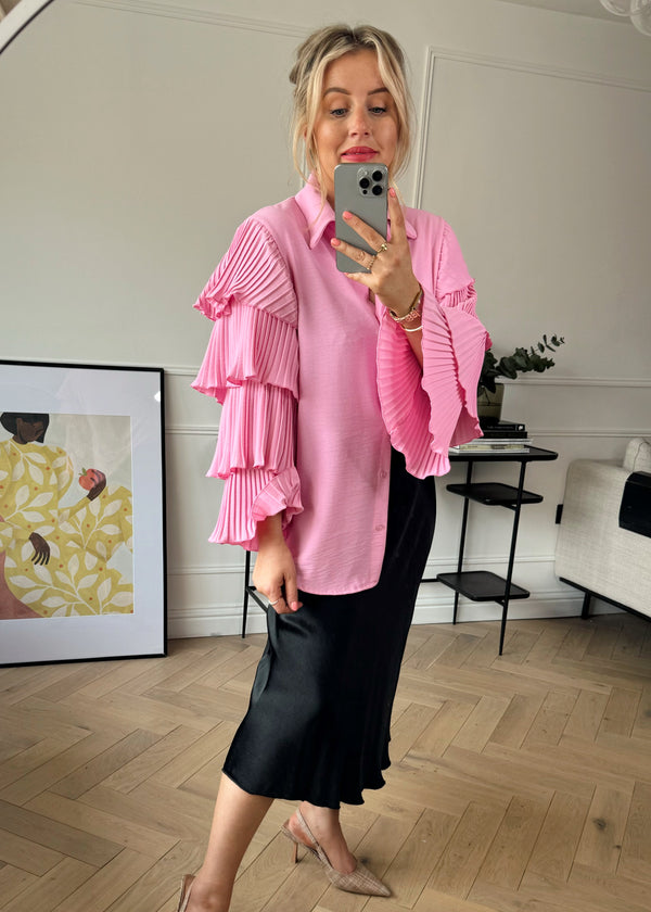 Louisa frill sleeve blouse - bubblegum-The Style Attic