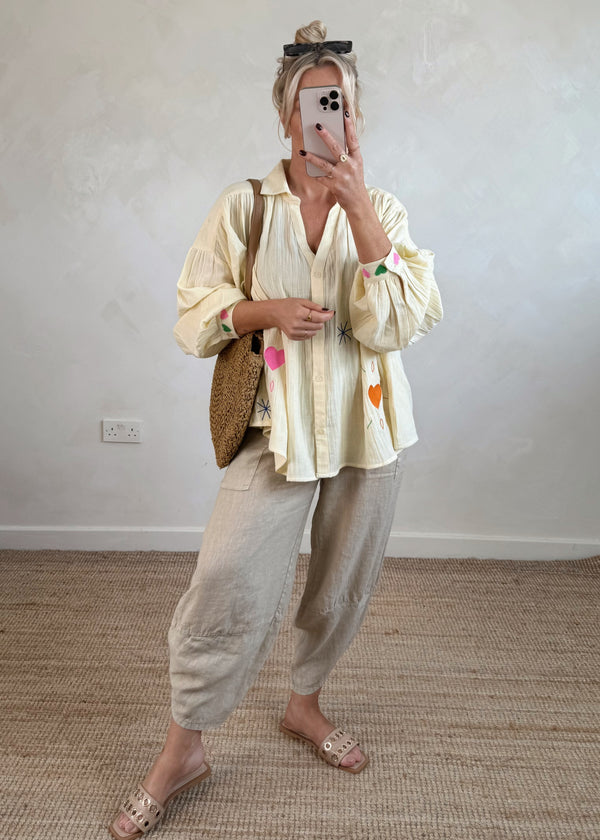 Love embroidered blouse - lemon-The Style Attic
