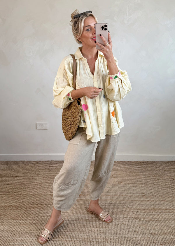 Love embroidered blouse - lemon-The Style Attic