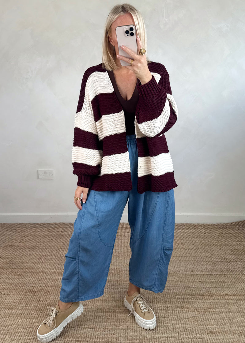Luca Striped knit - cream/damson-The Style Attic