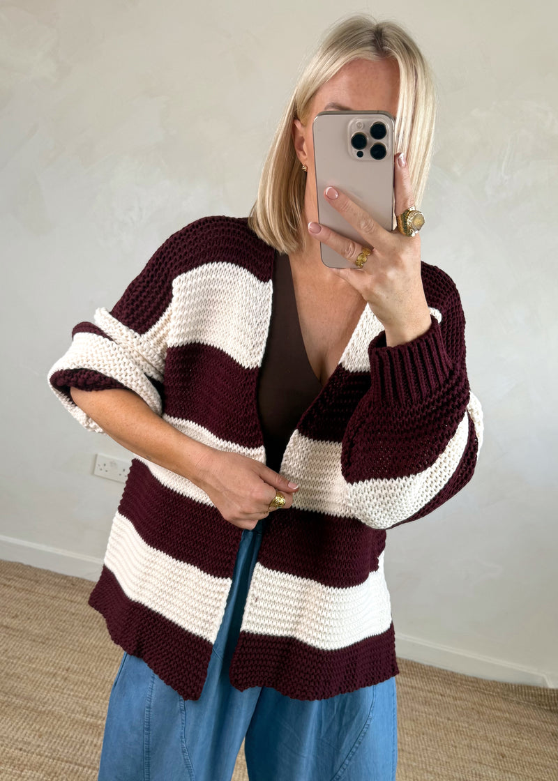 Luca Striped knit - cream/damson-The Style Attic
