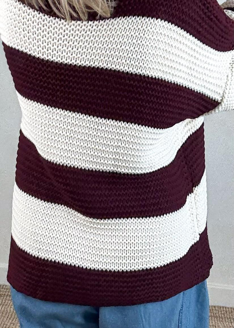 Luca Striped knit - cream/damson-The Style Attic