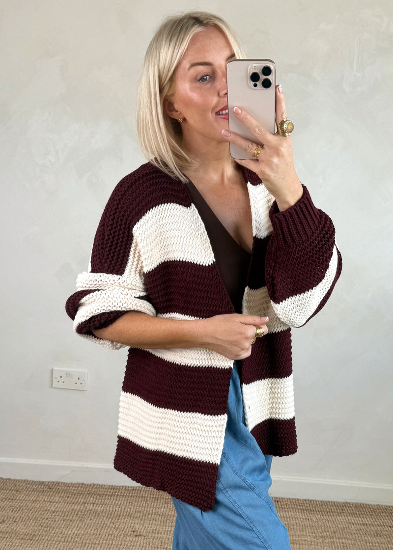 Luca Striped knit - cream/damson-The Style Attic