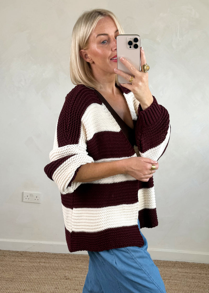 Luca Striped knit - cream/damson-The Style Attic