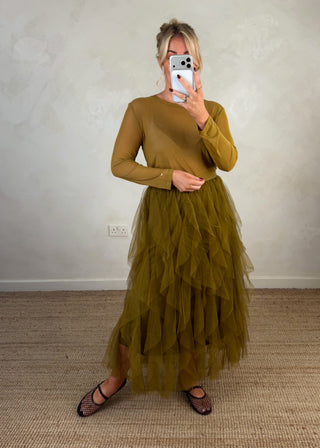 Lucia tulle skirt - Olive-The Style Attic