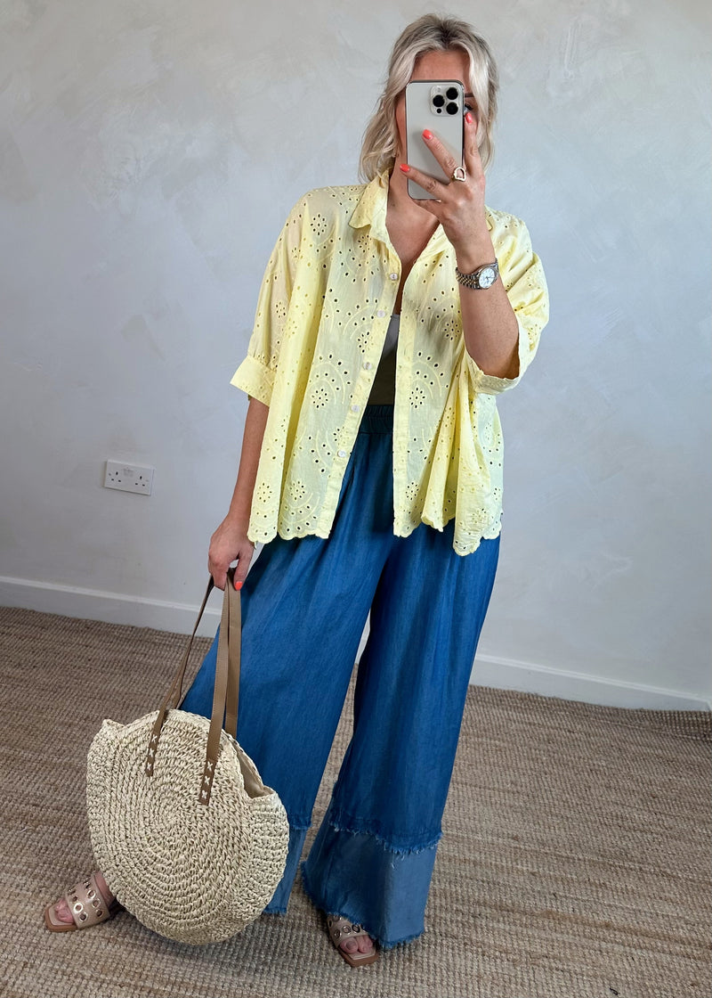 Layla broderie anglaise blouse - lemon-The Style Attic
