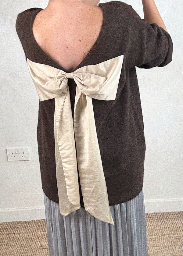 Lulu bow back knit - chocolate-The Style Attic