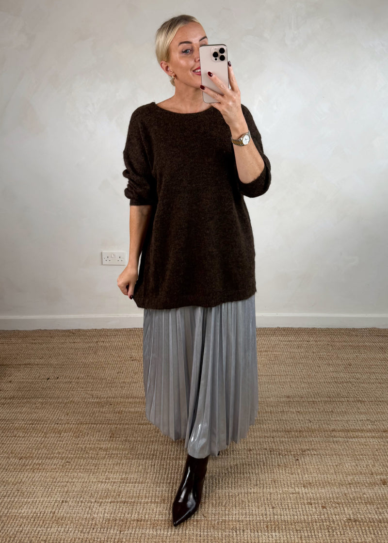 Lulu bow back knit - chocolate-The Style Attic