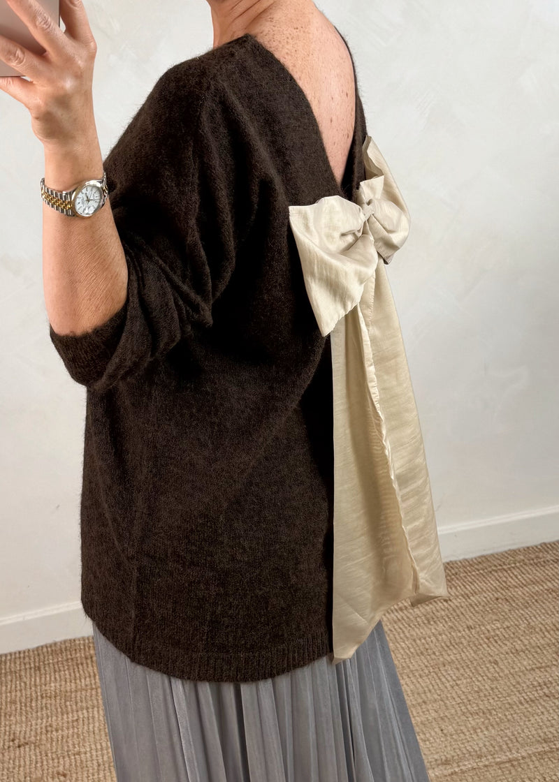 Lulu bow back knit - chocolate-The Style Attic