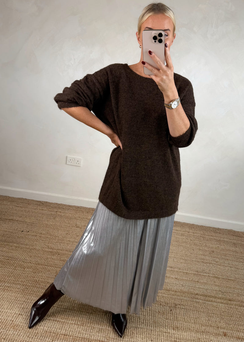 Lulu bow back knit - chocolate-The Style Attic