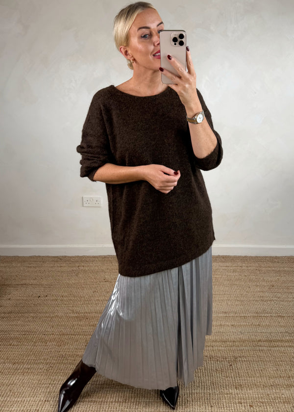 Lulu bow back knit - chocolate-The Style Attic
