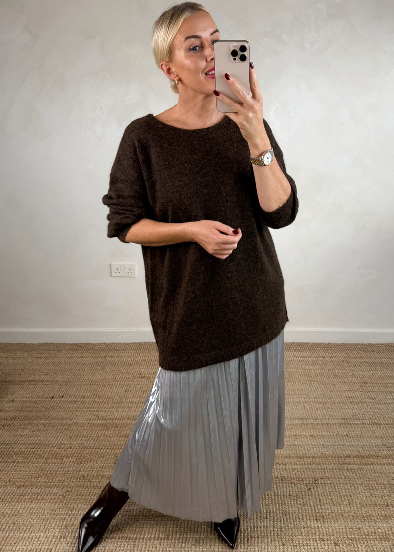 Lulu bow back knit - chocolate-The Style Attic