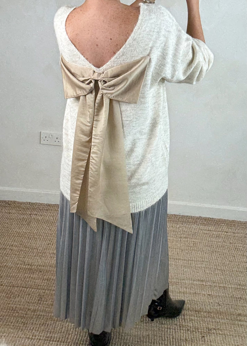 Lulu bow back knit - cream-The Style Attic