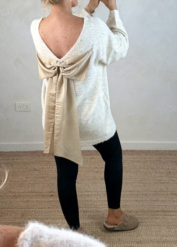 Lulu bow back knit - cream-The Style Attic