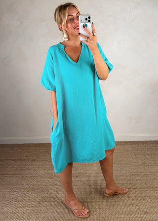 Luna cheesecloth dress - aqua-The Style Attic