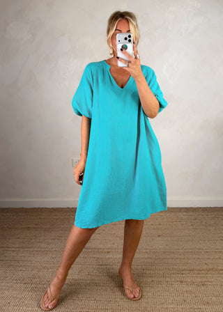 Luna cheesecloth dress - aqua-The Style Attic