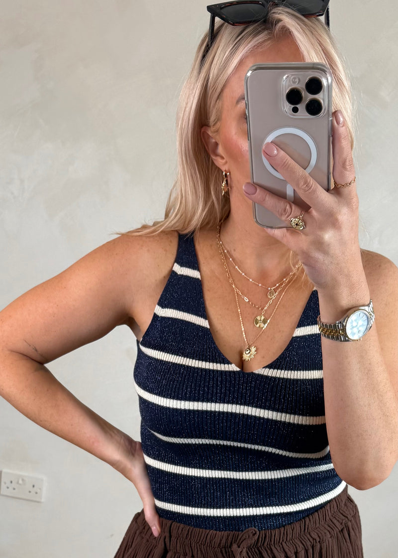 Lurex striped vest - navy-The Style Attic