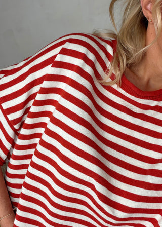 Mabel striped knitted tee - rust-The Style Attic