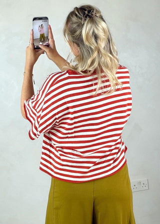Mabel striped knitted tee - rust-The Style Attic