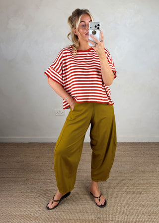Mabel striped knitted tee - rust-The Style Attic