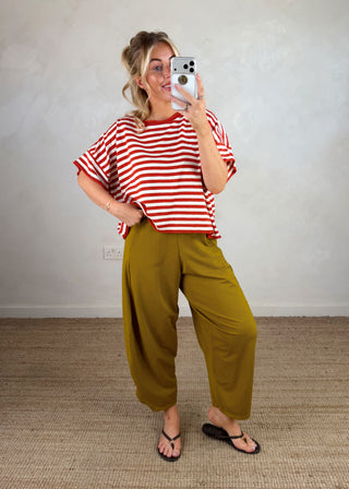Mabel striped knitted tee - rust-The Style Attic