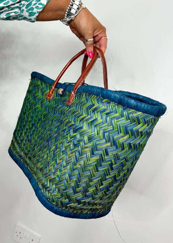 Madagascar basket bag - aqua-The Style Attic