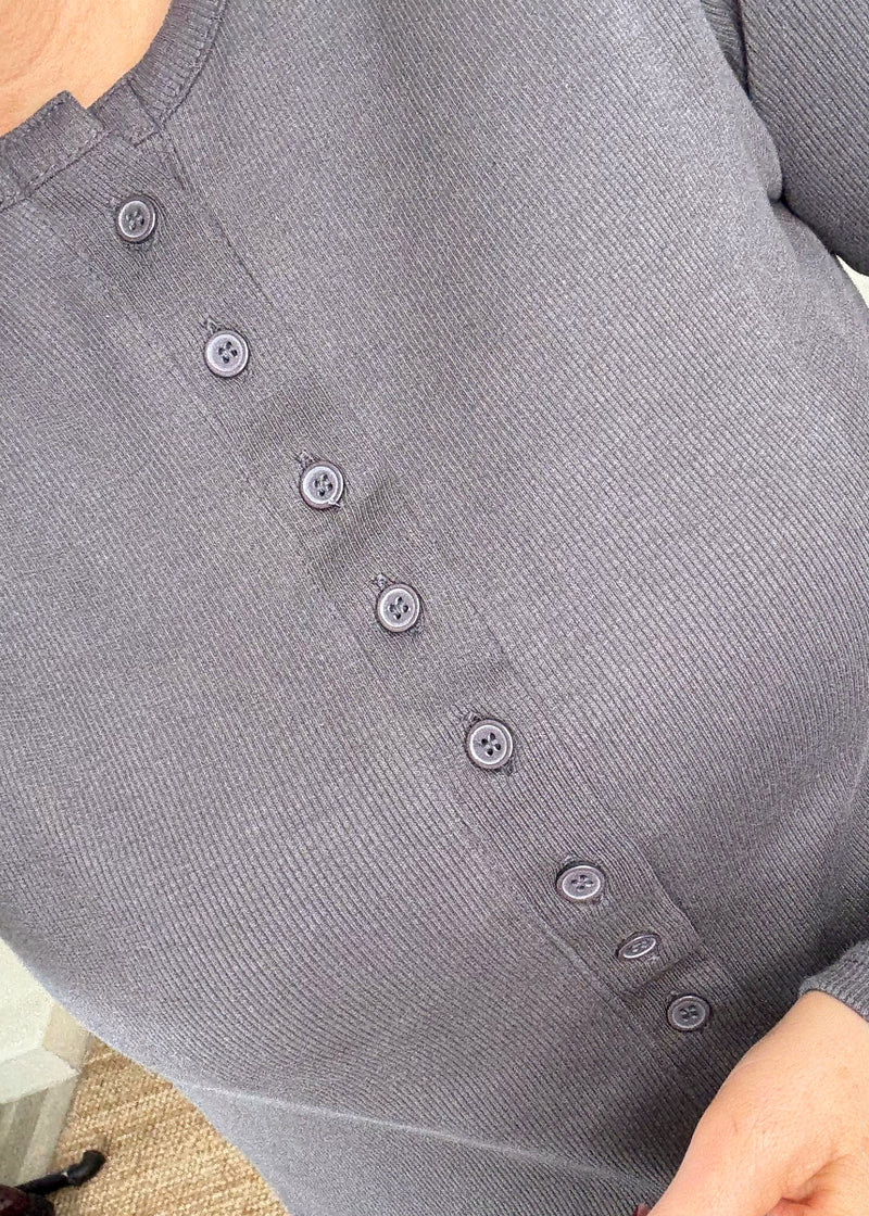 Mae button top - charcoal-The Style Attic