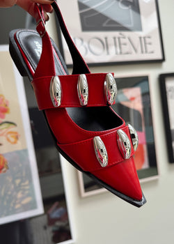 Magda studded flat - red-The Style Attic