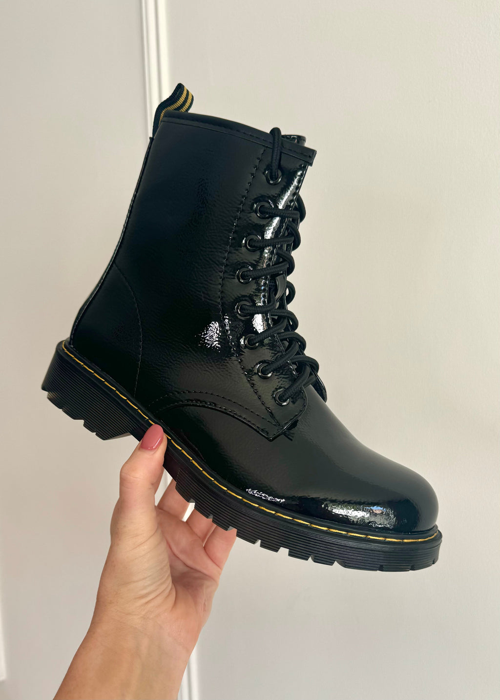 Black patent lace up boots online