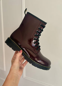 Maggie patent lace up boot - merlot-The Style Attic