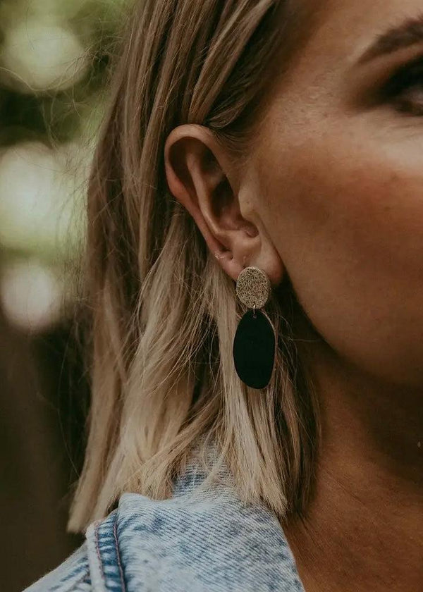 Maia leather earrings - navy-The Style Attic