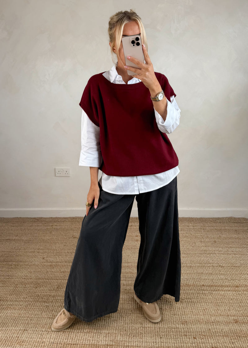 Mandy 2in1 shirt knit - Merlot-The Style Attic