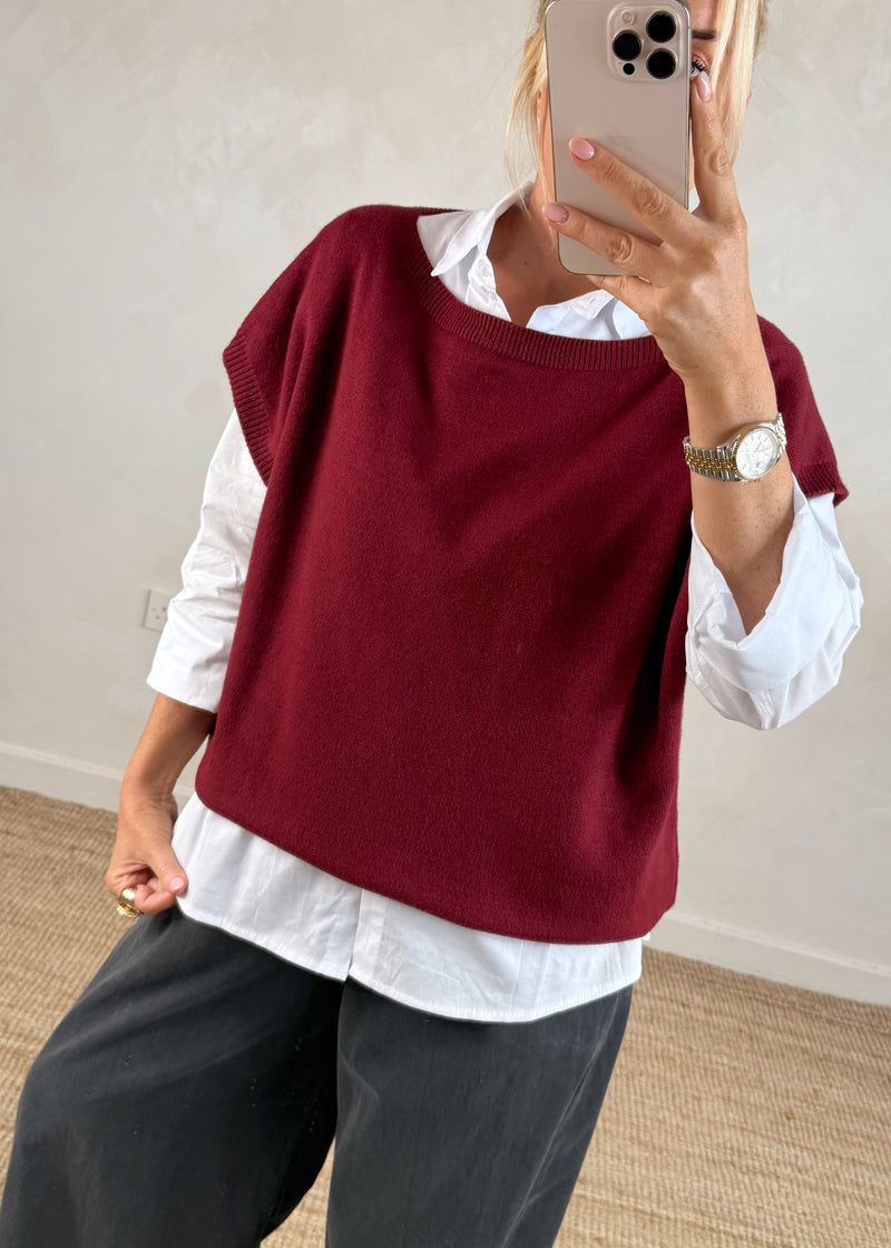 Mandy 2in1 shirt knit - Merlot-The Style Attic