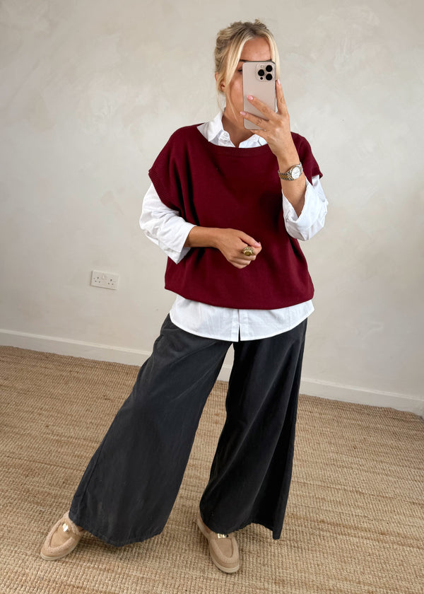 Mandy 2in1 shirt knit - Merlot-The Style Attic