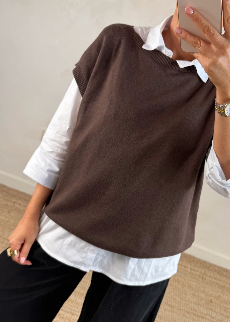 Mandy 2in1 shirt knit - chocolate-The Style Attic