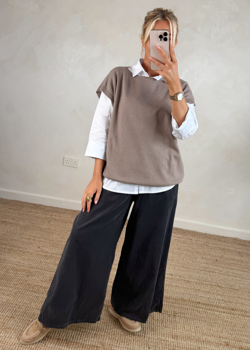 Mandy 2in1 shirt knit - taupe-The Style Attic