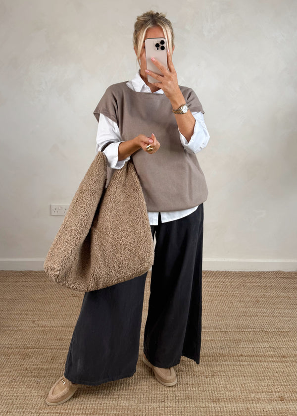 Mandy 2in1 shirt knit - taupe-The Style Attic