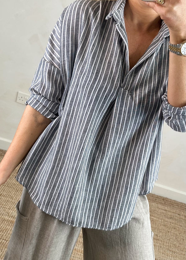 Marcus striped shirt - grey-The Style Attic