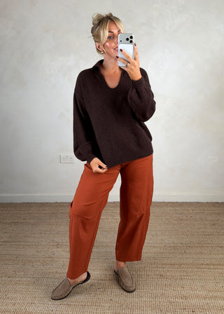 Maria collared knit - Chocolate-The Style Attic