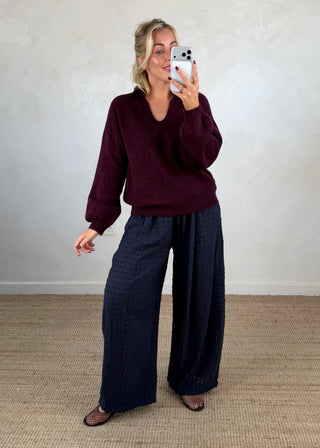 Maria collared knit - Merlot-The Style Attic
