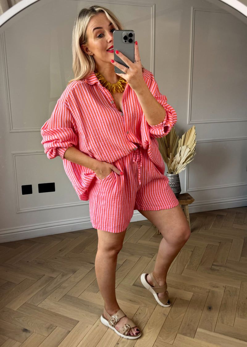 Marlin striped short co-ord - pink/orange-The Style Attic