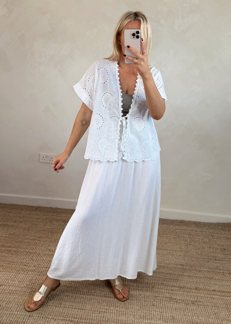 May broderie tie front - white-The Style Attic