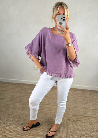 Melanie frill cotton tee - Heather-The Style Attic