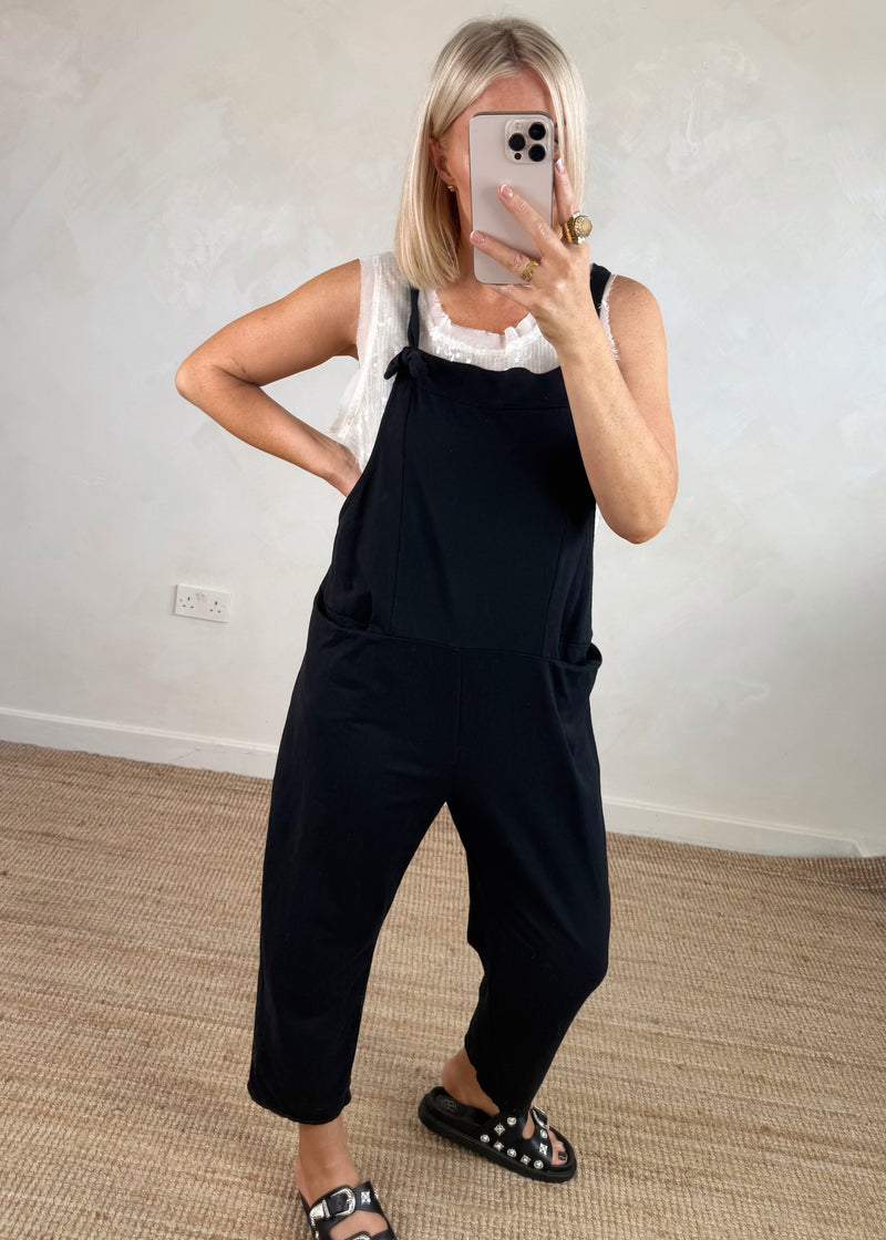 Meryl cropped dungaree - black-The Style Attic