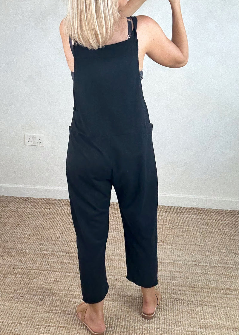 Meryl cropped dungaree - black-The Style Attic