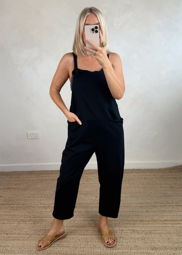 Meryl cropped dungaree - black-The Style Attic
