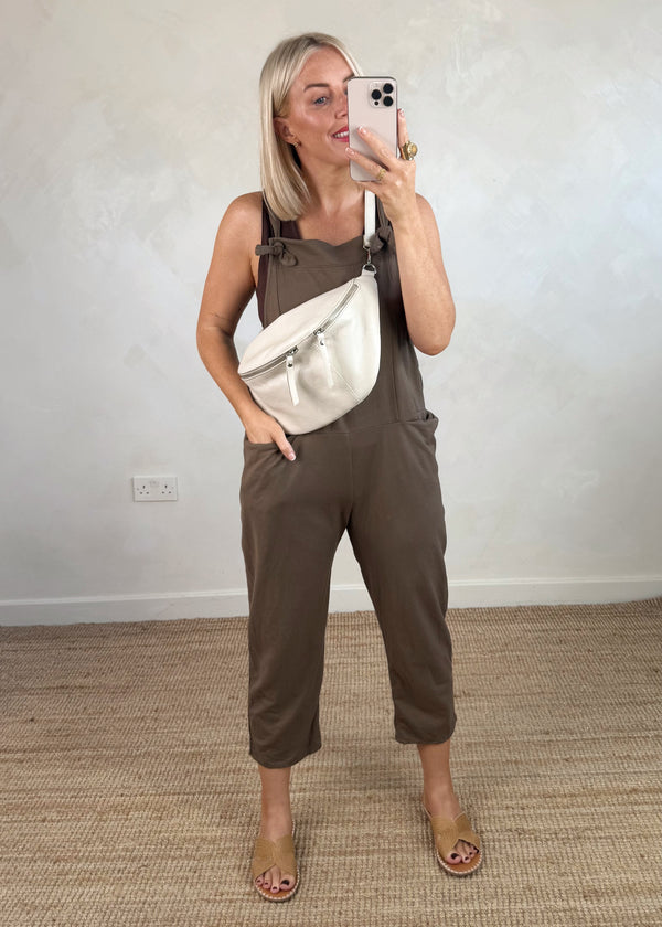 Meryl cropped dungaree - chocolate-The Style Attic